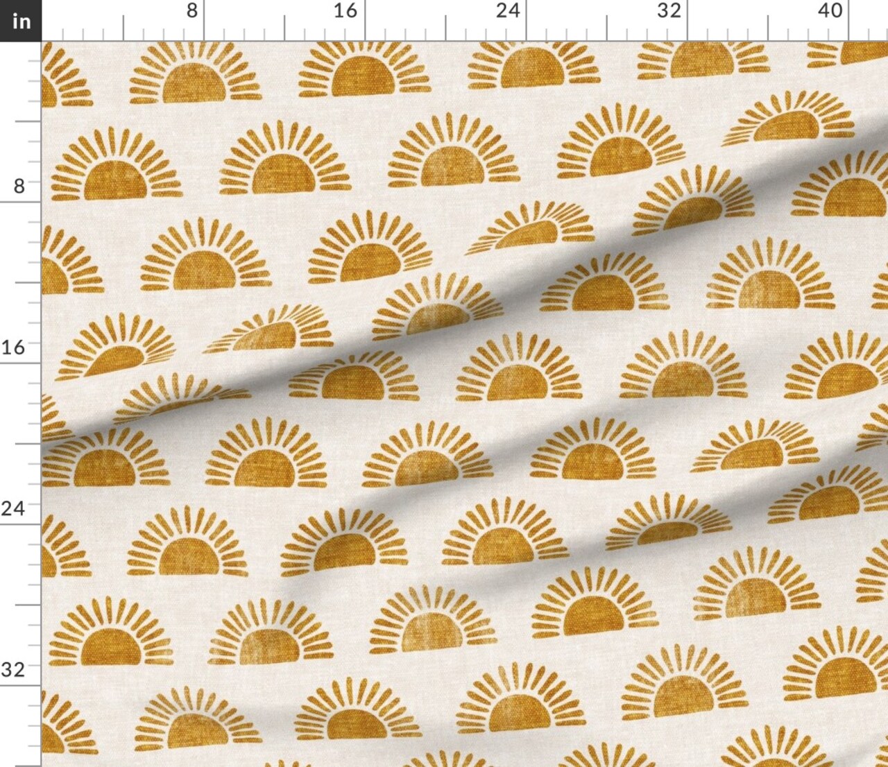 Boho Block Print Sun Sunshine In Golden Orange Custom Printed Fabric by Spoonflower Various Fabrics by the Yard or Fat Quarter